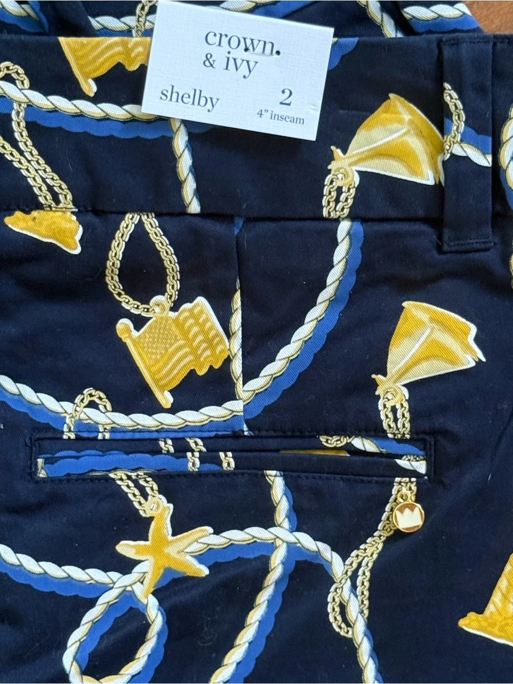 NWT Crown & Ivy Shelby Navy Scalloped Hem Print Shorts-Size 2